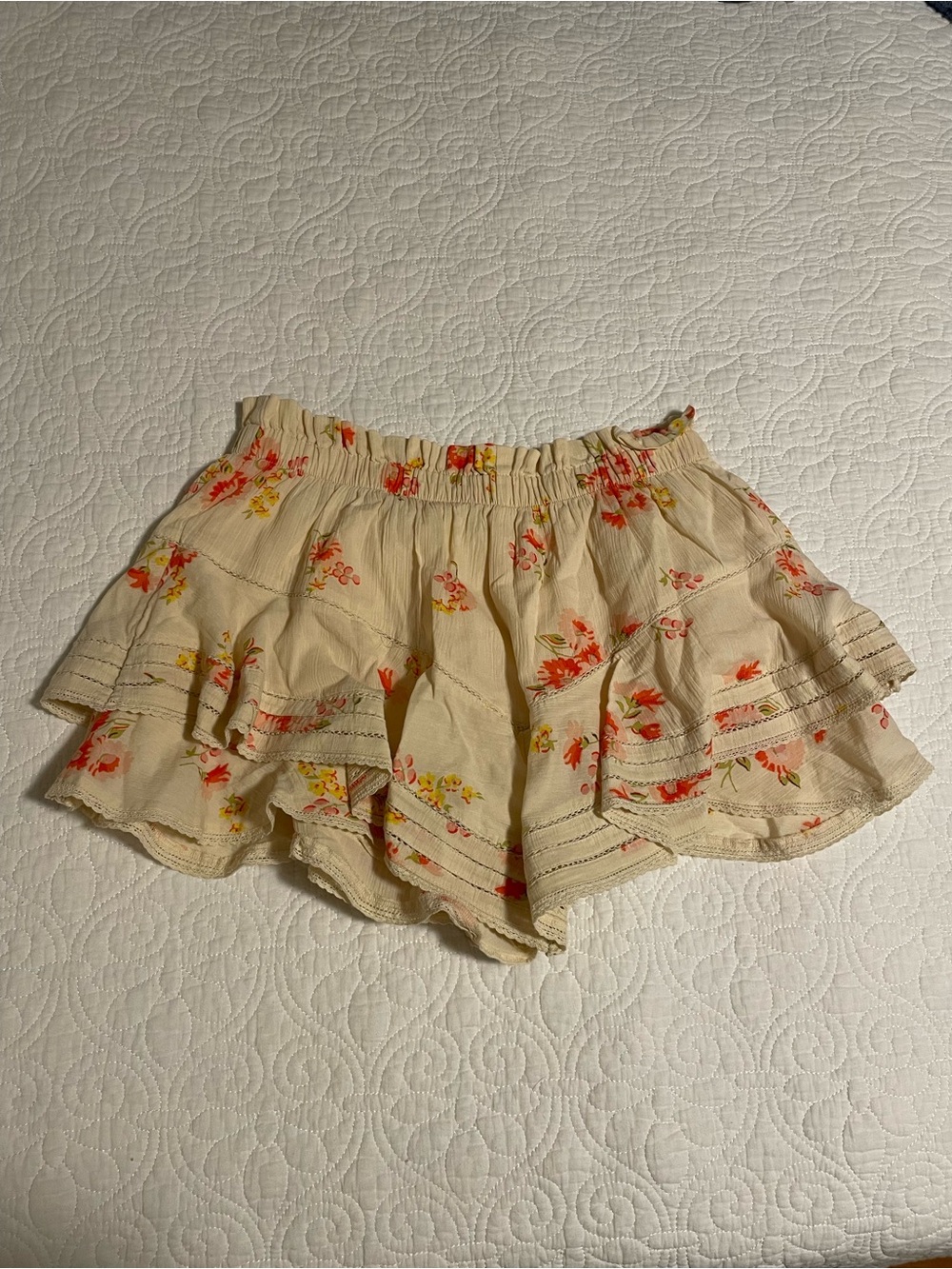 aerie Cream Mini Skirt with Coral and Yellow Floral Print